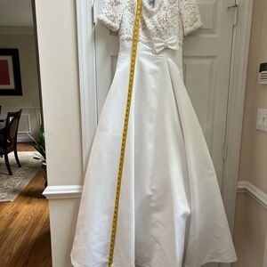 Alfred Angelo – White with Gold Accents Shortsleeve Long Wedding Gown – Size 8
